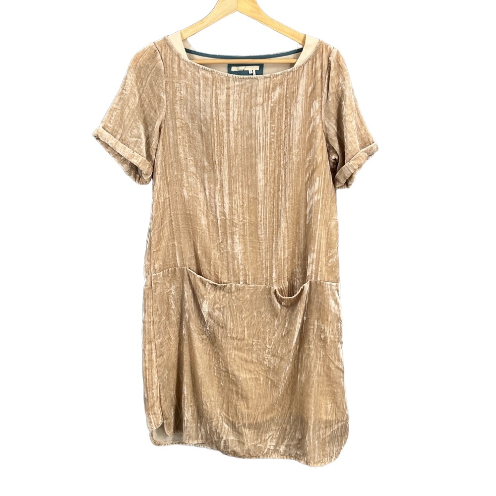 Anthropologie Floreat Dress Beige Crushed Velvet Drop Waist Mini Extra Small